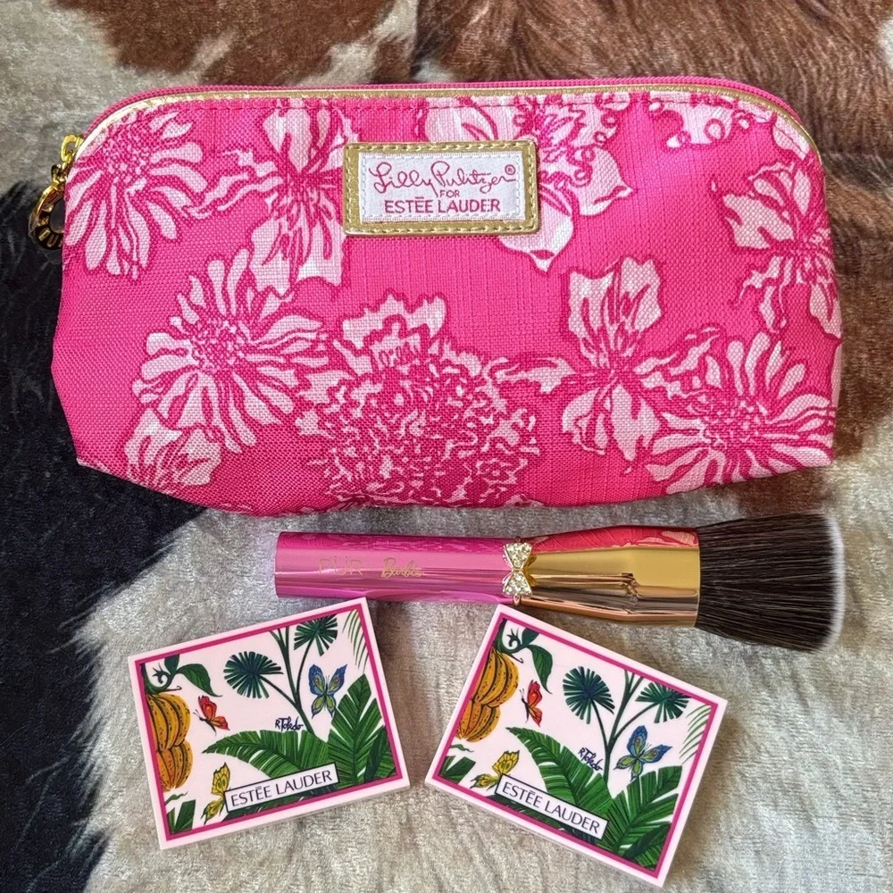 Brand New Estee Lauder x Lilly Pulitzer Cosmetic Bag Bronzers PUR Barbie Brush